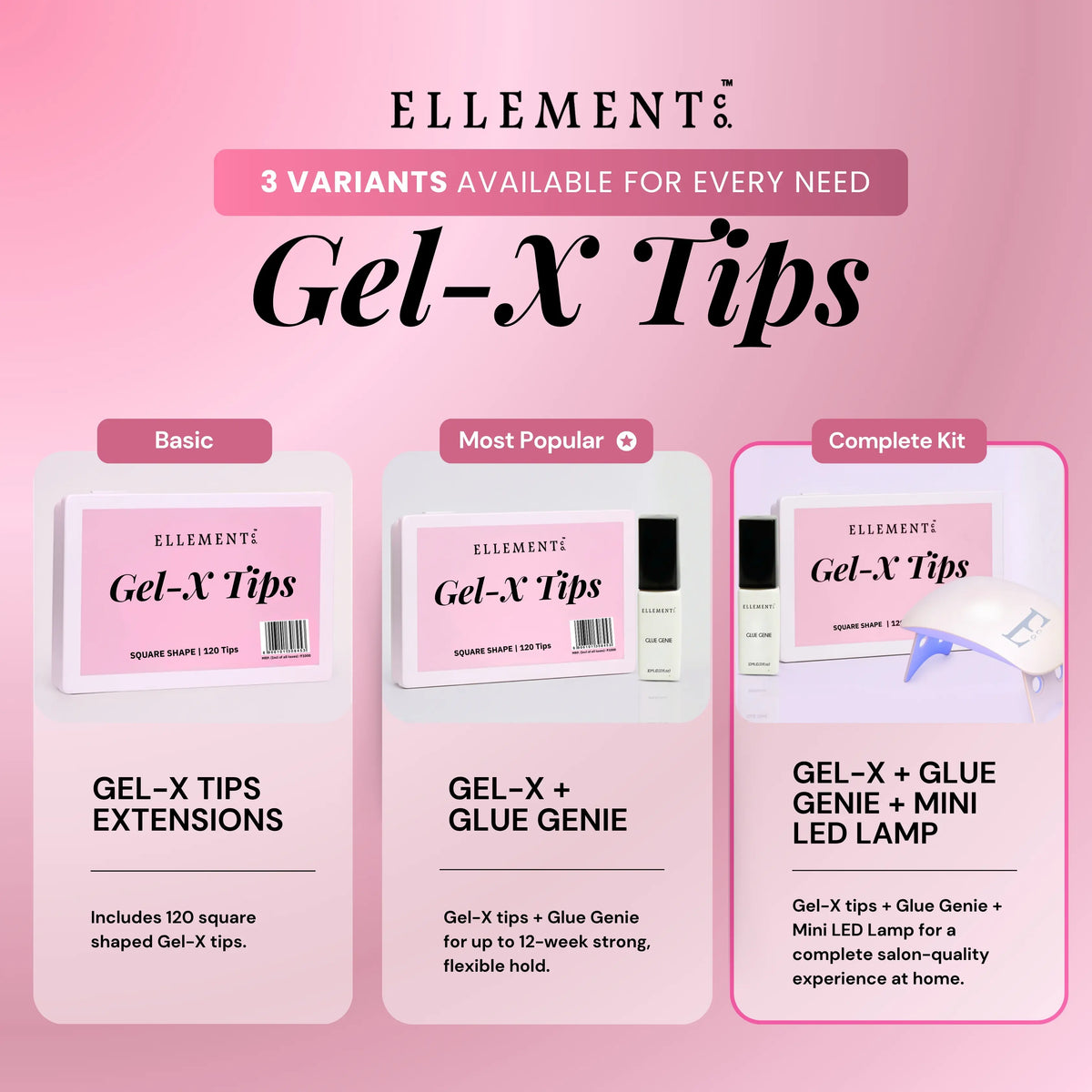 Gel-X KIT-5 - Square Tips (Gel-X Tips Box (120pc) + Glue Genie 10ml + Mini LED Lamp) 8