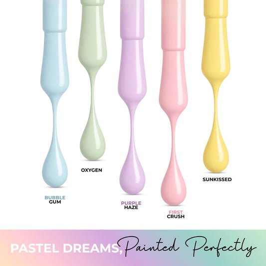 Nature's Palette Nail Polish Set – Summer Ombre Pastel Collection, 5 Shades (Purple Haze, First Crush, Oxygen, Bubblegum, Sunkissed)