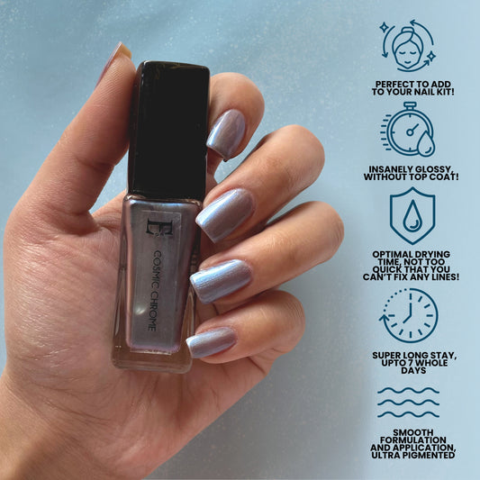 Cosmic Chrome Vegan Blue Metallic Nail Polish – Chip-Resistant, Non-Yellowing, Gel-Like Shine, Long-Lasting
