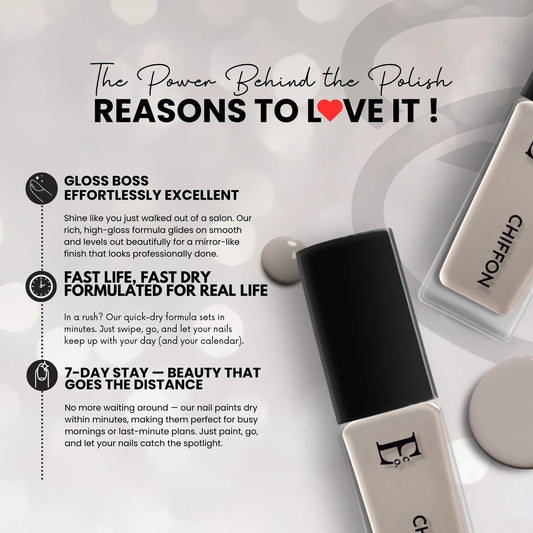Chiffon Grey Vegan Nail Polish – Chip-Resistant, Pastel Color, Non-Yellowing, Gel-Like Shine, Long-Lasting 3