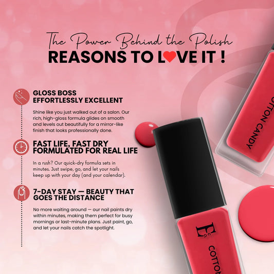 Cotton Candy Vegan Hot Pink Nail Polish – Chip-Resistant, Non-Yellowing, Gel-Like Shine, Long-Lasting 3