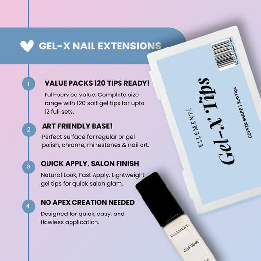 Gel-X KIT-6 - Coffin Tips (Gel-X Tips Box (120pc) + Glue Genie 10ml + Mini LED Lamp) 2