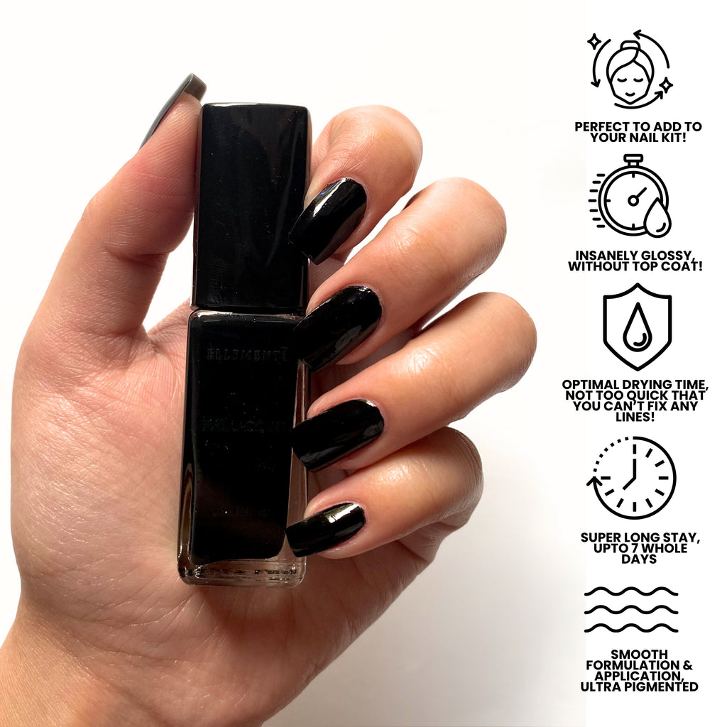 Wild Thoughts Vegan Black Nail Polish – Chip-Resistant, Non-Yellowing, Gel-Like, Long-Lasting Shine