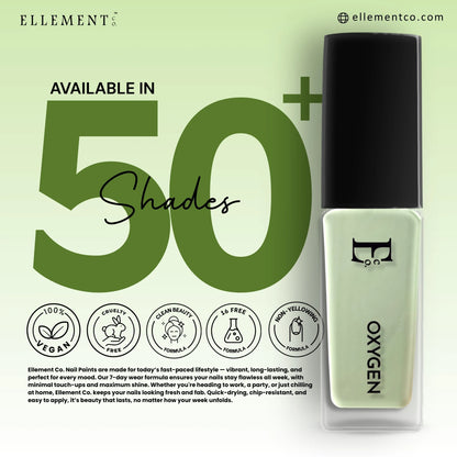 Oxygen Vegan Light Green Nail Polish – Chip-Resistant, Non-Yellowing, Gel-Like Shine, Long-Lasting 4