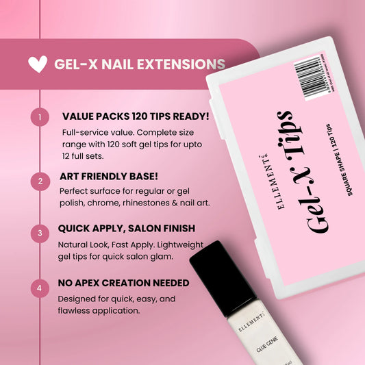 Gel-X KIT-2 - Square Tips (Gel-X Tips Box (120pc) + Glue Genie 10ml) 2