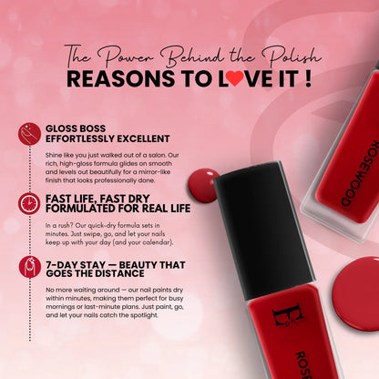 Rosewood Vegan Dark Red Nail Polish – Chip-Resistant, Non-Yellowing, Gel-Like Shine, Long-Lasting 2