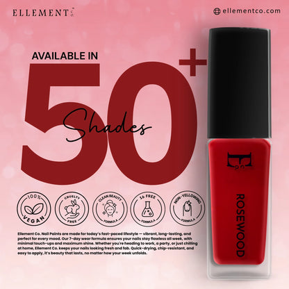 Rosewood Vegan Dark Red Nail Polish – Chip-Resistant, Non-Yellowing, Gel-Like Shine, Long-Lasting 3