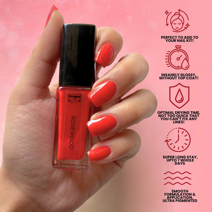 Rosewood Vegan Dark Red Nail Polish – Chip-Resistant, Non-Yellowing, Gel-Like Shine, Long-Lasting 4