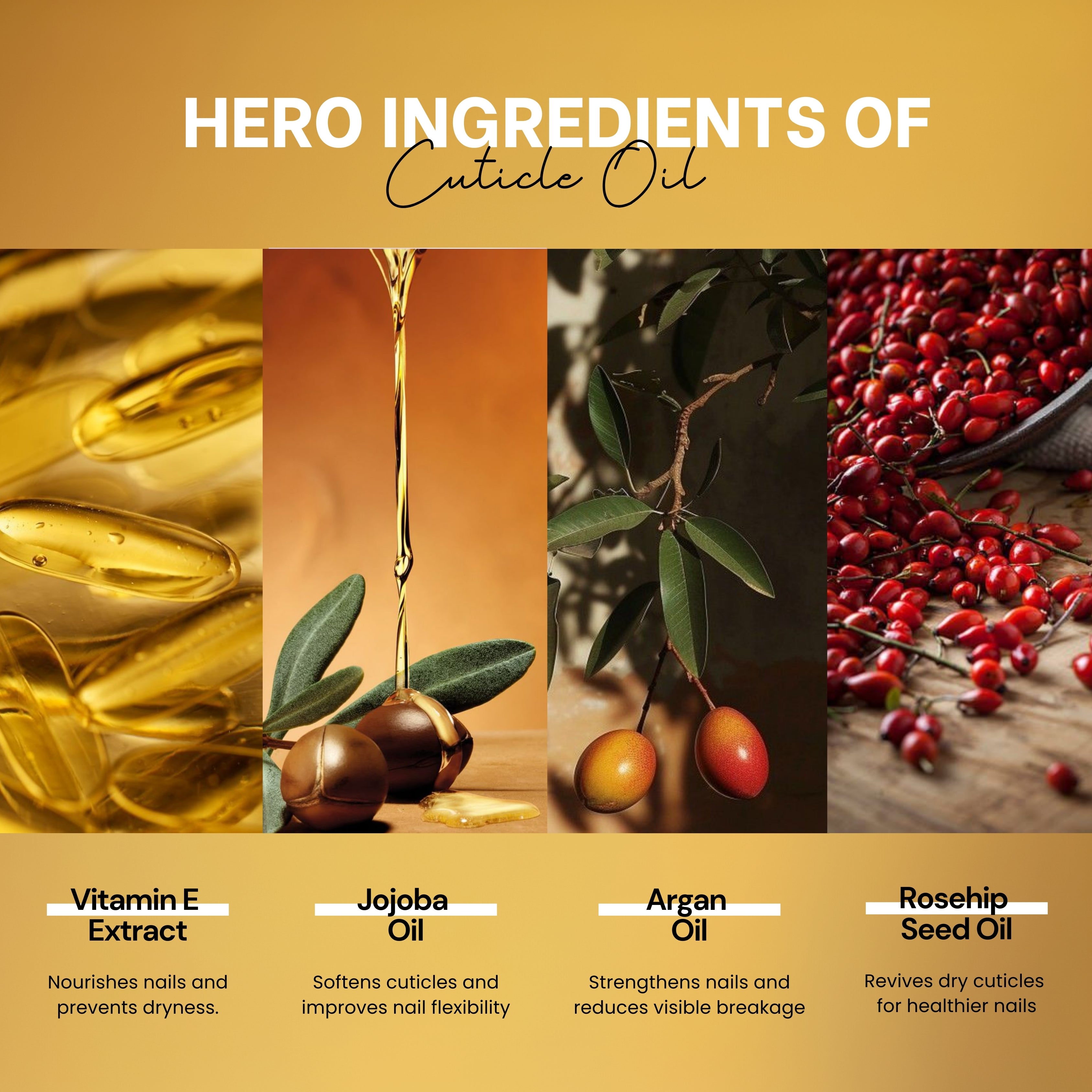 Cuticle Oil for Nails – 100% Natural & Organic, Vitamin E + Jojoba + Argan + Rosehip, Lemon Essential Oil, Fast Nail Growth, Deep Cuticle Moisturizing