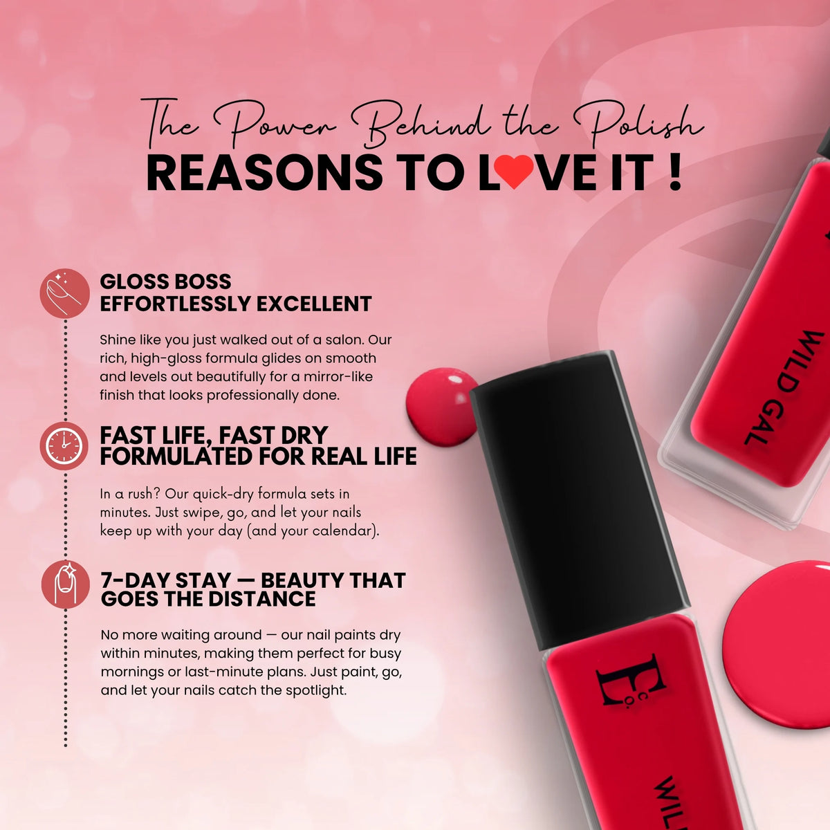 Wild Gal Vegan Dark Red Nail Polish – Chip-Resistant, Non-Yellowing, Gel-Like Shine, Long-Lasting 2