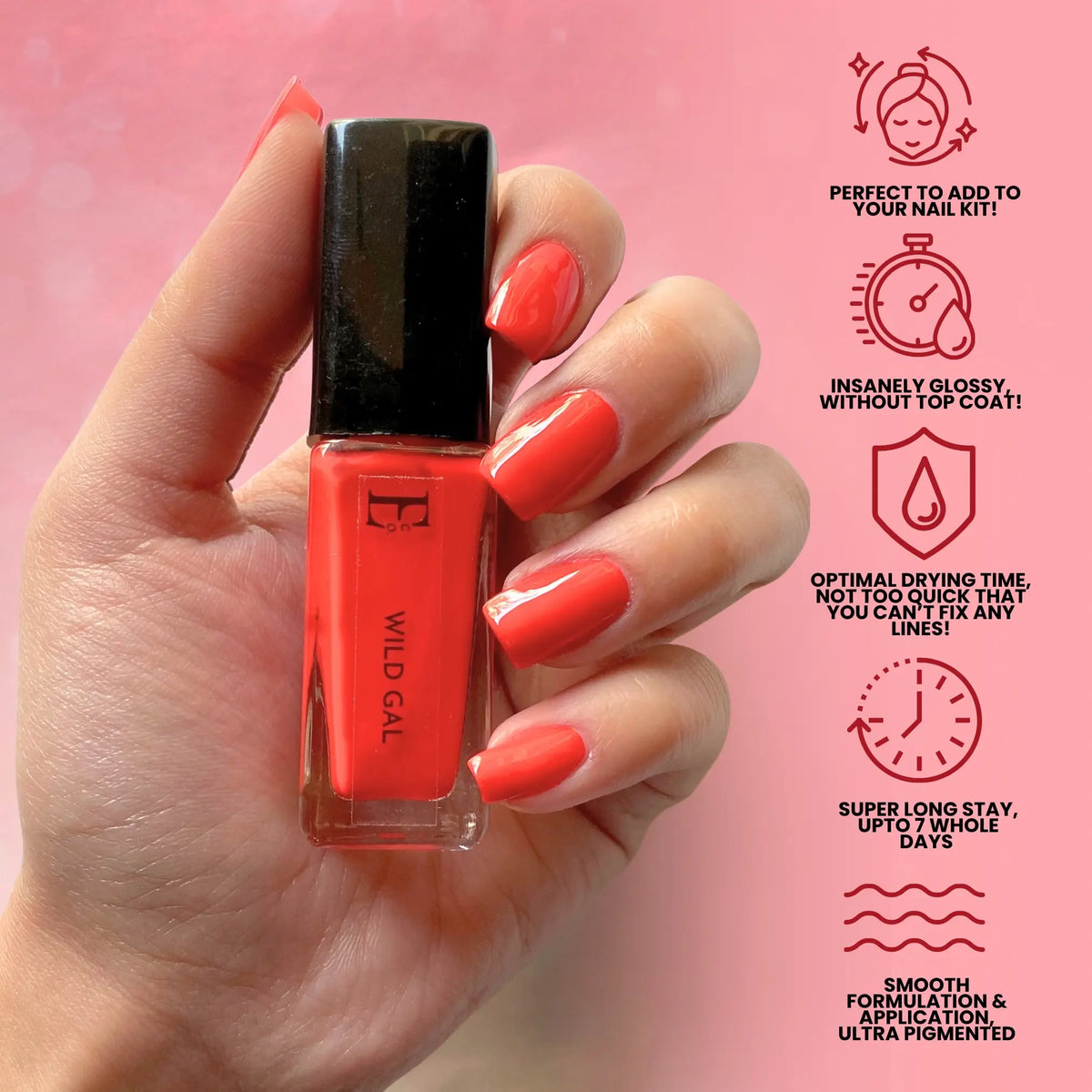 Wild Gal Vegan Dark Red Nail Polish – Chip-Resistant, Non-Yellowing, Gel-Like Shine, Long-Lasting 4