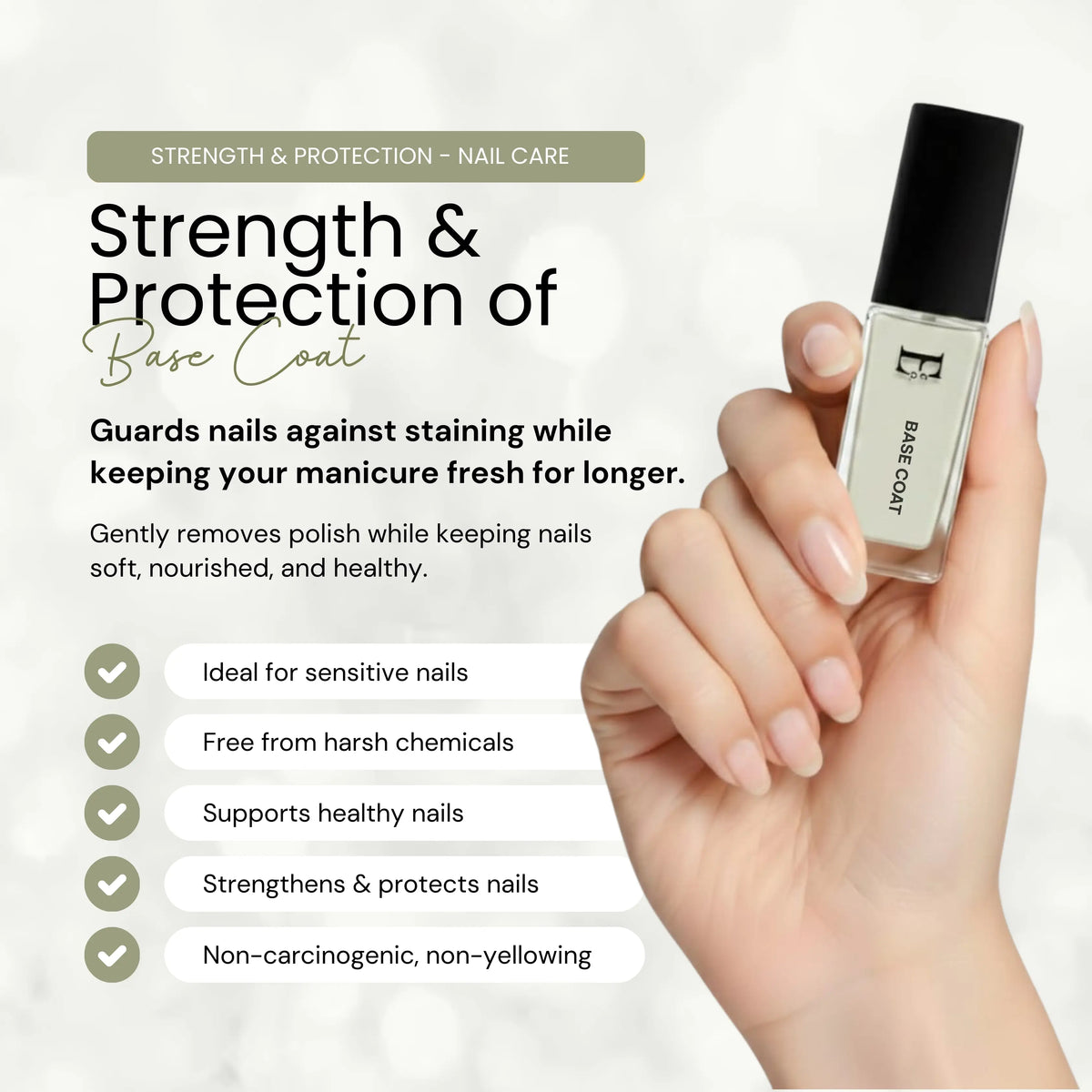 Ellement Co. Base Coat Nail Polish 10ml | Clear Nail Polish Base Coat 5