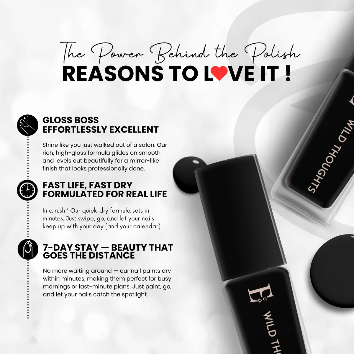 Wild Thoughts Vegan Black Nail Polish – Chip-Resistant, Non-Yellowing, Gel-Like, Long-Lasting Shine 3