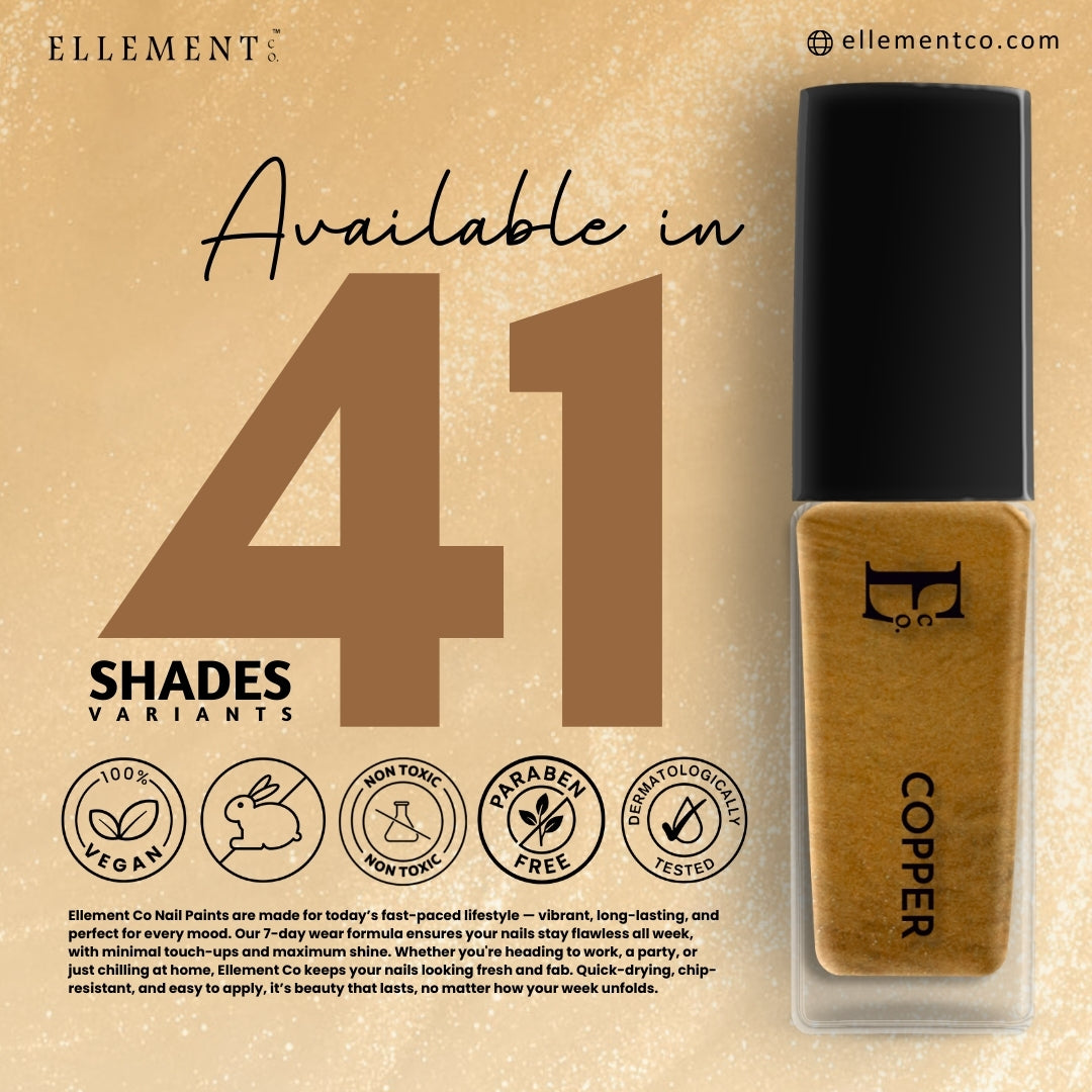 Copper Vegan Metallic Nail Polish – Chip-Resistant, Non-Yellowing, Gel-Like Shine, Long-Lasting