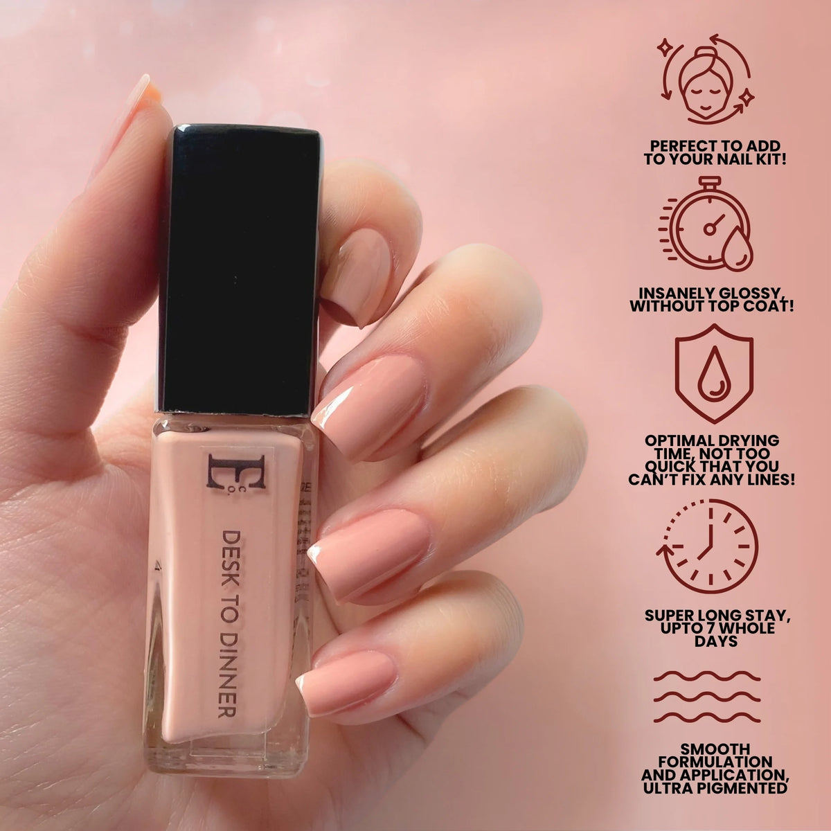 Desk to Dinner Vegan Nude Brown Nail Polish – Chip-Resistant, Non-Yellowing, Gel-Like, Long-Lasting 9