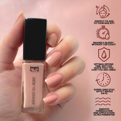 Desk to Dinner Vegan Nude Brown Nail Polish – Chip-Resistant, Non-Yellowing, Gel-Like, Long-Lasting 9