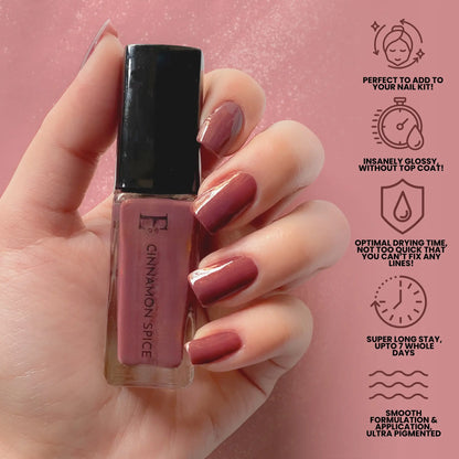 Cinnamon Spice Vegan Light Maroon Nail Polish – Chip-Resistant, Non-Yellowing, Metallic Shimmer, Long-Lasting 8