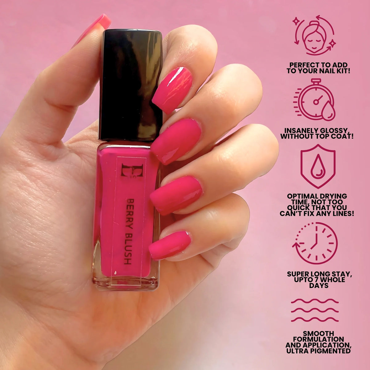 Berry Blush Dark Pink Vegan Nail Polish – Chip-Resistant, Gel-Like, Long-Lasting 7