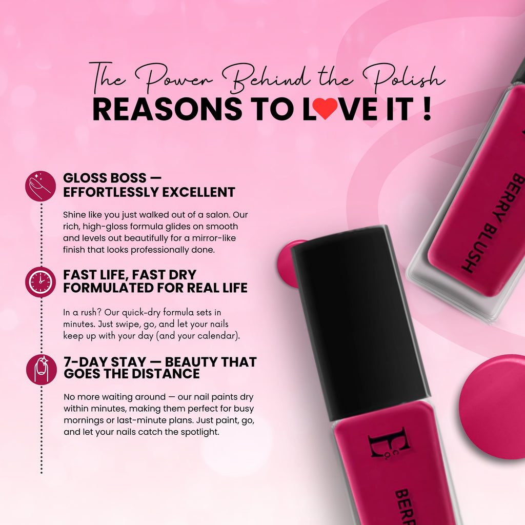 Berry Blush Dark Pink Vegan Nail Polish – Chip-Resistant, Gel-Like, Long-Lasting