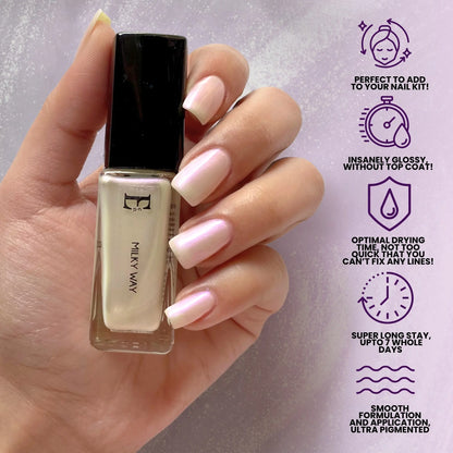 Milky Way Vegan White Pearl Nail Polish – Chip-Resistant, Non-Yellowing, Gel-Like Shine, Long-Lasting 5