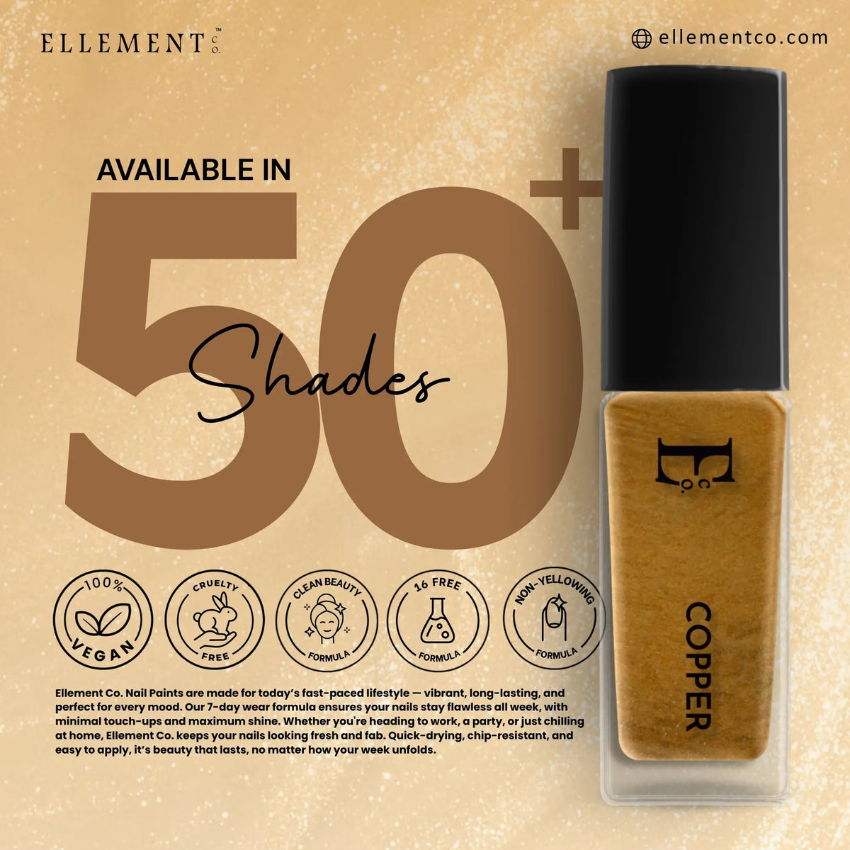 Copper Vegan Metallic Nail Polish – Chip-Resistant, Non-Yellowing, Gel-Like Shine, Long-Lasting 4