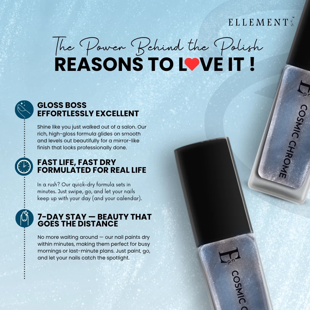 Cosmic Chrome Vegan Blue Metallic Nail Polish – Chip-Resistant, Non-Yellowing, Gel-Like Shine, Long-Lasting 4