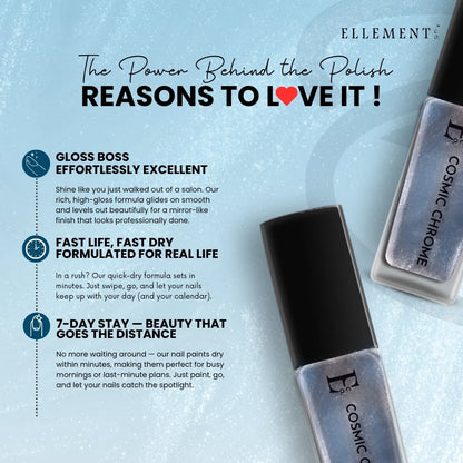 Cosmic Chrome Vegan Blue Metallic Nail Polish – Chip-Resistant, Non-Yellowing, Gel-Like Shine, Long-Lasting 4