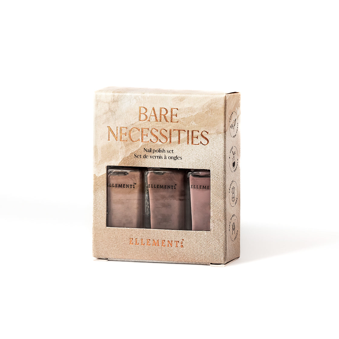 Bare Necessities Nail Polish Set – Nude Pink, Nude Brown & Natural Nude Shades, 3-Piece Nail Polish Kit for Everyday Nails