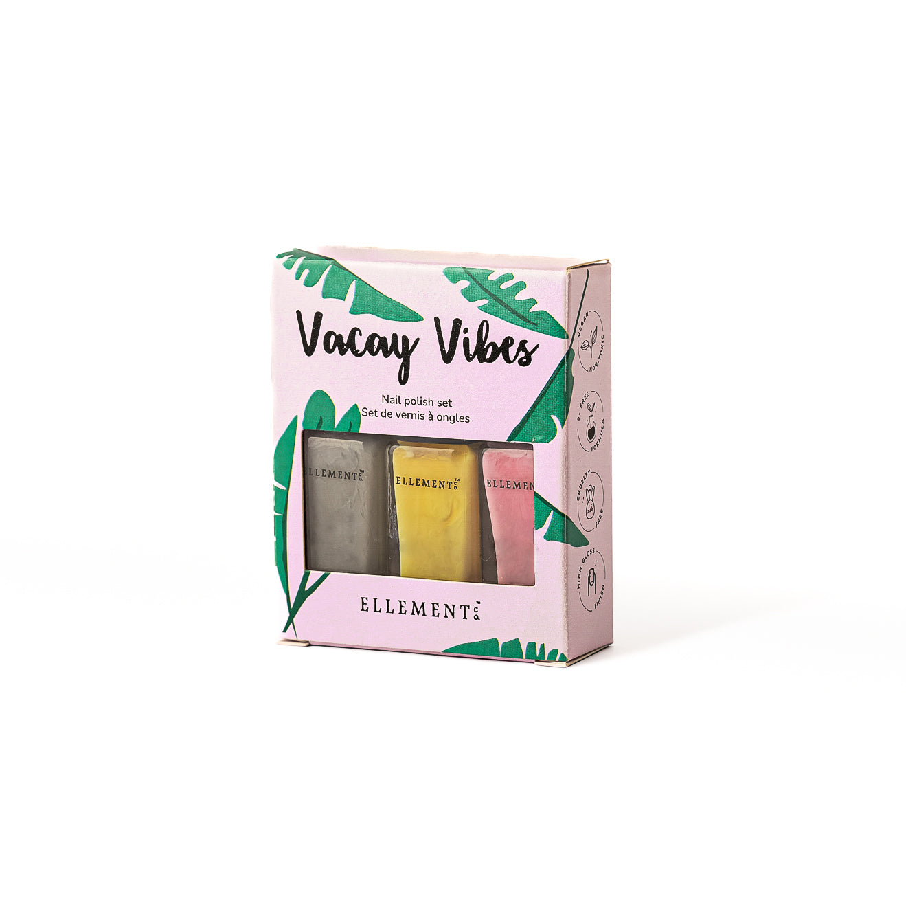 Vacay Vibes Nail Polish Set – 3 Pastel Shades: Sunkissed Yellow, Earl Grey, and Fairytale Pink – Summer Nail Colors
