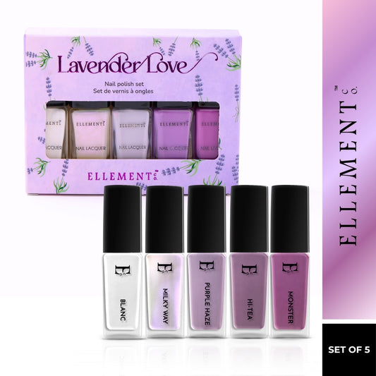Lavender Love Nail Polish Set – 5-Piece Purple and White Collection (Monster, Hi-Tea, Purple Haze, Milky Way, Blanc)