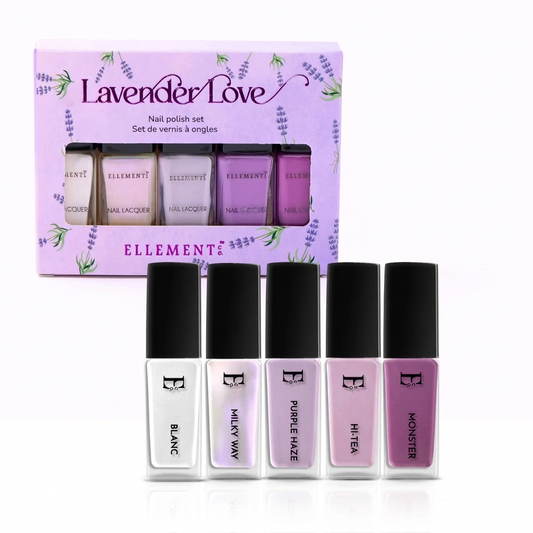 Lavender Love Nail Polish Set – 5-Piece Purple and White Collection (Monster, Hi-Tea, Purple Haze, Milky Way, Blanc)