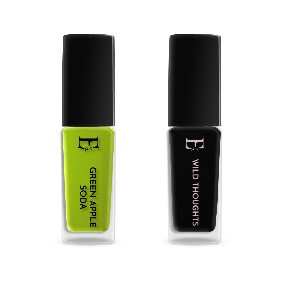 Black Petal Pop Nail Polish Set – Wild Thoughts Black & Green Apple Soda Neon Green Shades for Bold Petal Nail Art