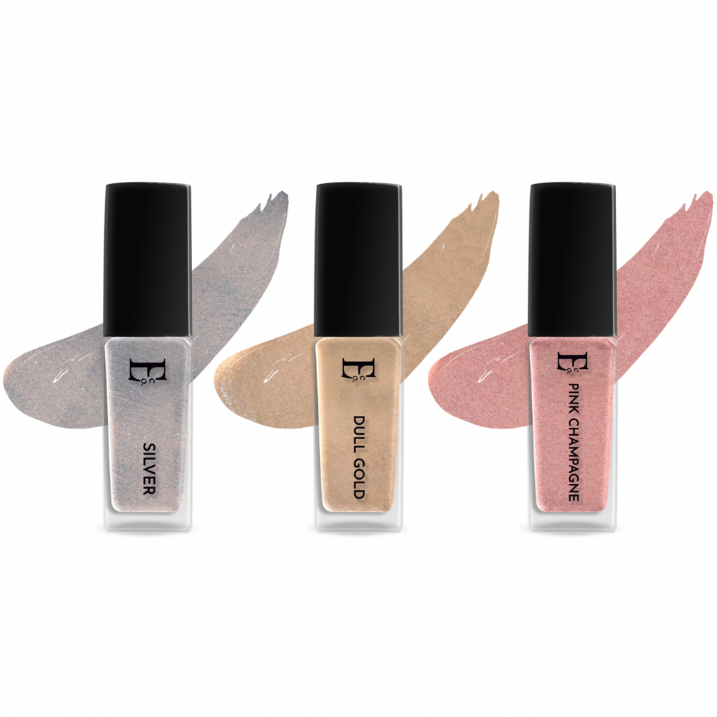 Celestial Shimmer Nail Polish Set, Silver, Dull Gold, Pink Champagne, Sparkling Colors, Set of 3