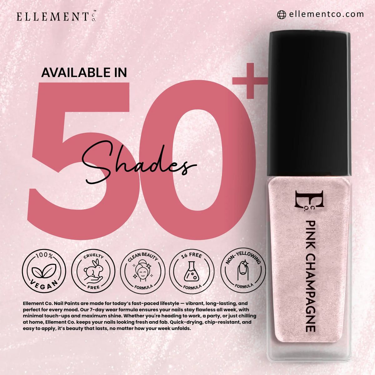 Pink Champagne Metallic Rose Gold Vegan Nail Polish – Chip-Resistant, Gel-Like Shine, Long-Lasting 5