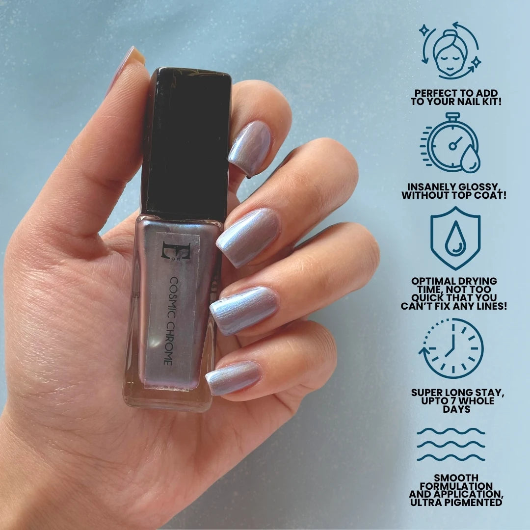 Cosmic Chrome Vegan Blue Metallic Nail Polish – Chip-Resistant, Non-Yellowing, Gel-Like Shine, Long-Lasting 5