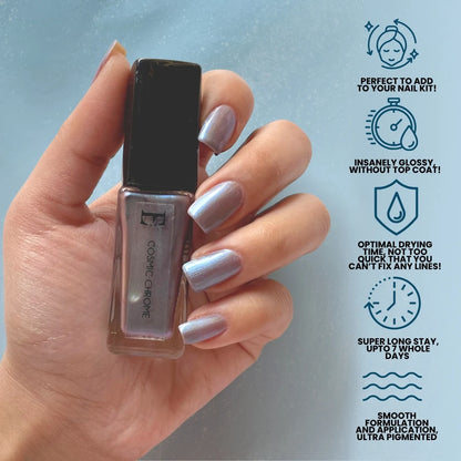Cosmic Chrome Vegan Blue Metallic Nail Polish – Chip-Resistant, Non-Yellowing, Gel-Like Shine, Long-Lasting 5