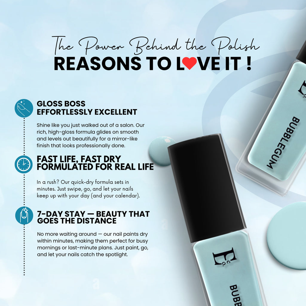 Bubblegum Vegan Nail Polish – Blue Pastel, Gel-Like, Chip-Resistant, Shiny Finish, Strengthens Nails