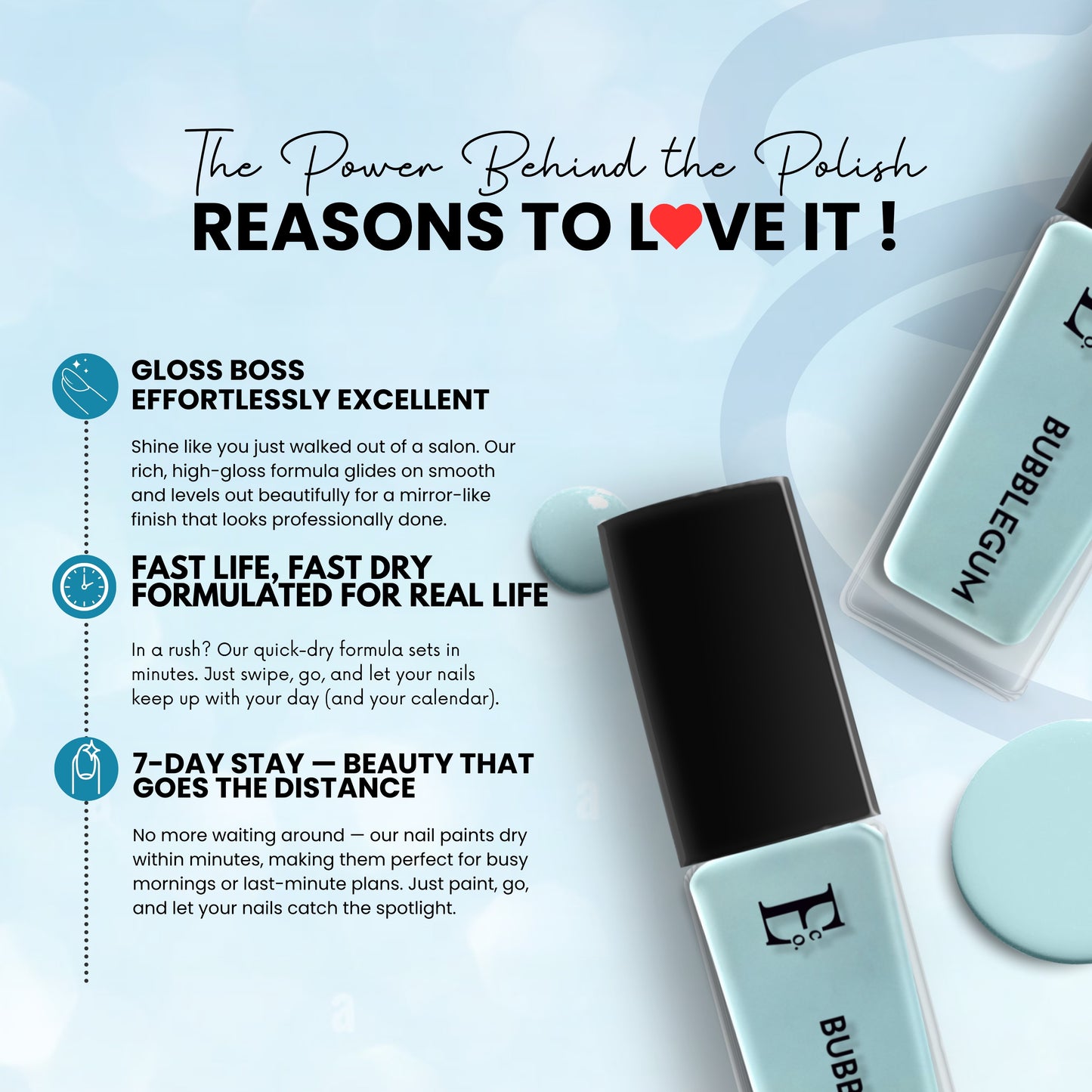 Bubblegum Vegan Nail Polish – Blue Pastel, Gel-Like, Chip-Resistant, Shiny Finish, Strengthens Nails