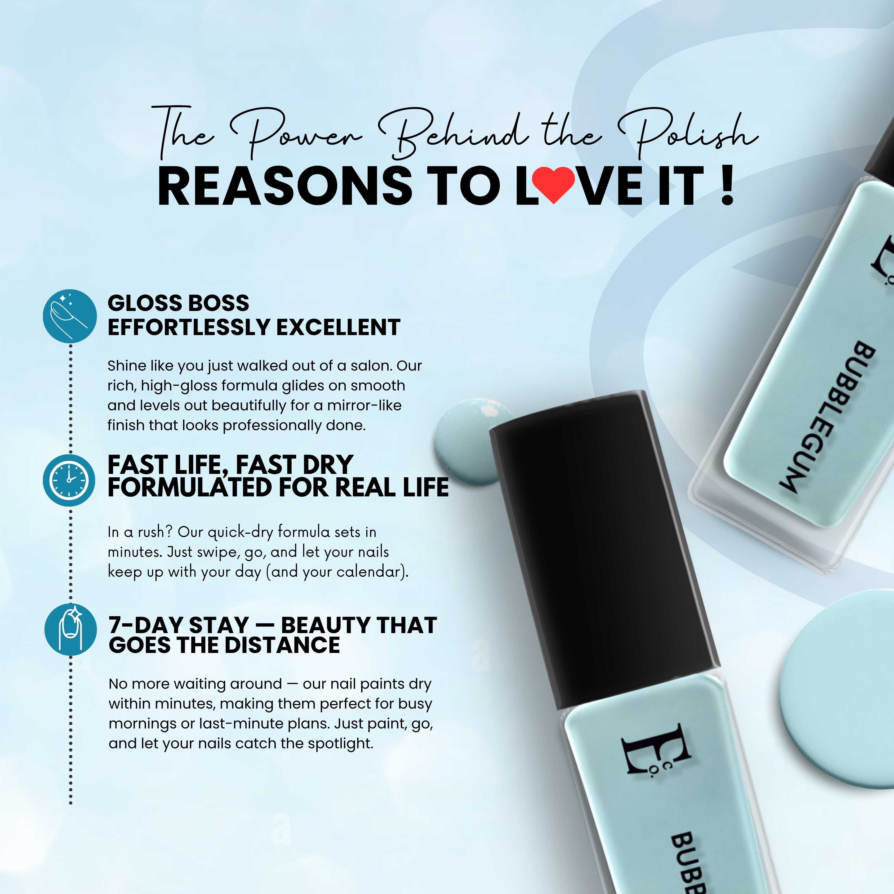 Bubblegum Vegan Nail Polish – Blue Pastel, Gel-Like, Chip-Resistant, Shiny Finish, Strengthens Nails