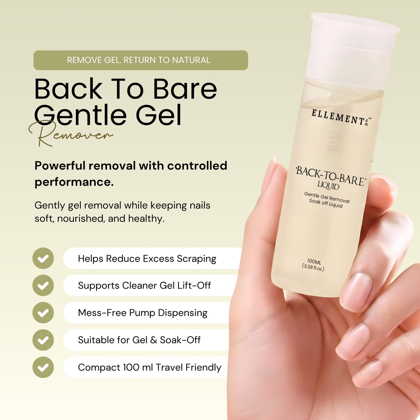 Back-To-Bare Gel Remover Liquid – Gentle Nail Gel & Gel Extension Remover, Safe & Non-Drying