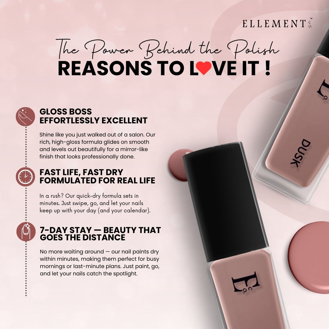 Dusk Vegan Nude Nail Polish – Chip-Resistant, Non-Yellowing, Gel-Like Shine, Long-Lasting