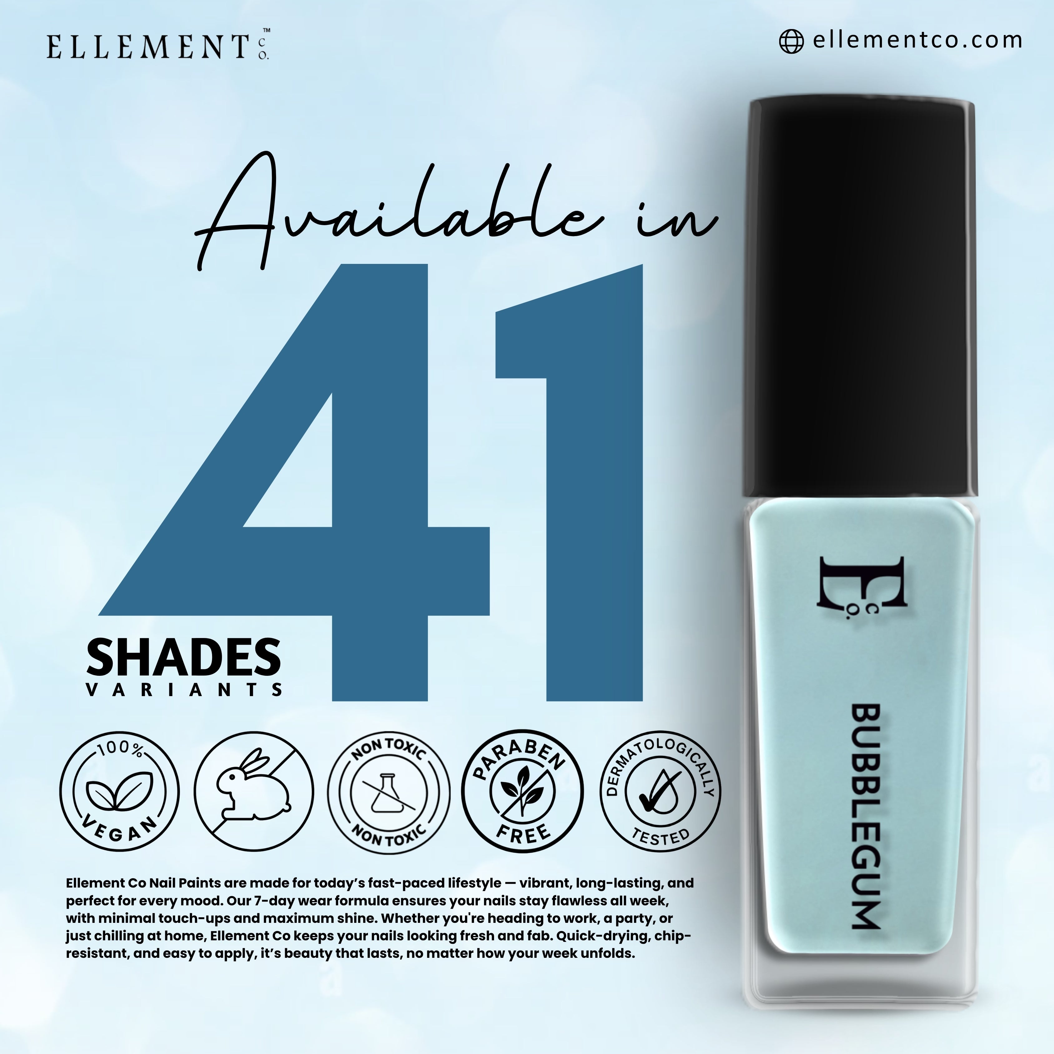 Bubblegum Vegan Nail Polish – Blue Pastel, Gel-Like, Chip-Resistant, Shiny Finish, Strengthens Nails