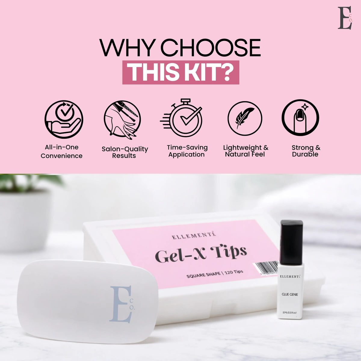 Gel-X KIT-5 - Square Tips (Gel-X Tips Box (120pc) + Glue Genie 10ml + Mini LED Lamp) 7