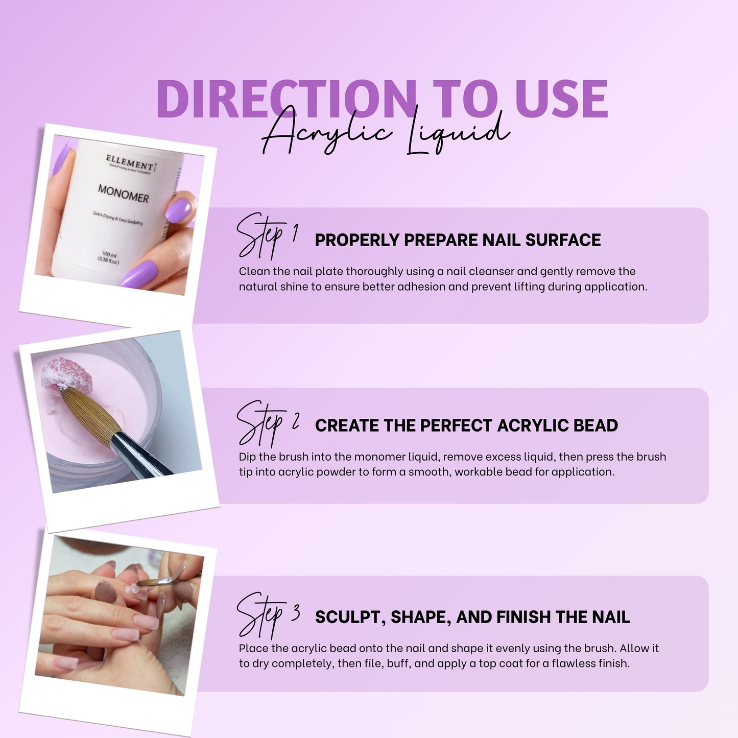 Acrylic Monomer Liquid for Nail Extensions and Overlays – Low Odor, Anti-Yellowing, Medium Drying Formula for Strong Adhesion and Smooth Finish