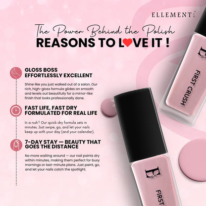 First Crush Vegan Pink Nail Polish – Chip-Resistant, Non-Yellowing, Matte Finish, Long-Lasting