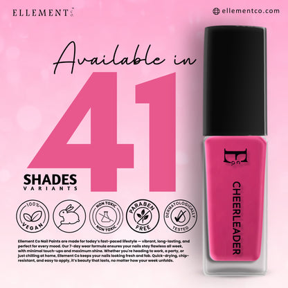 Cheerleader Vegan Nail Polish – Hot Pink, Chip-Resistant, Non-Yellowing, Long-Lasting, Gel-Like Shine