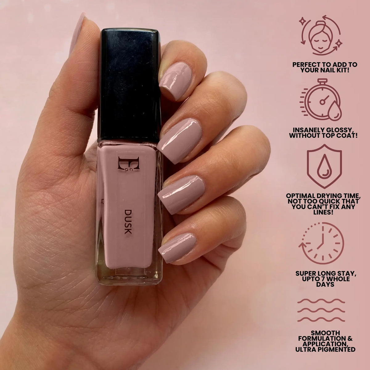 Dusk Vegan Nude Nail Polish – Chip-Resistant, Non-Yellowing, Gel-Like Shine, Long-Lasting 4