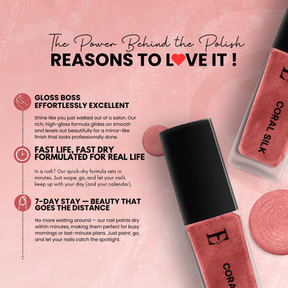 CORAL SILK Vegan Nail Polish, Coral Color -10 Ml