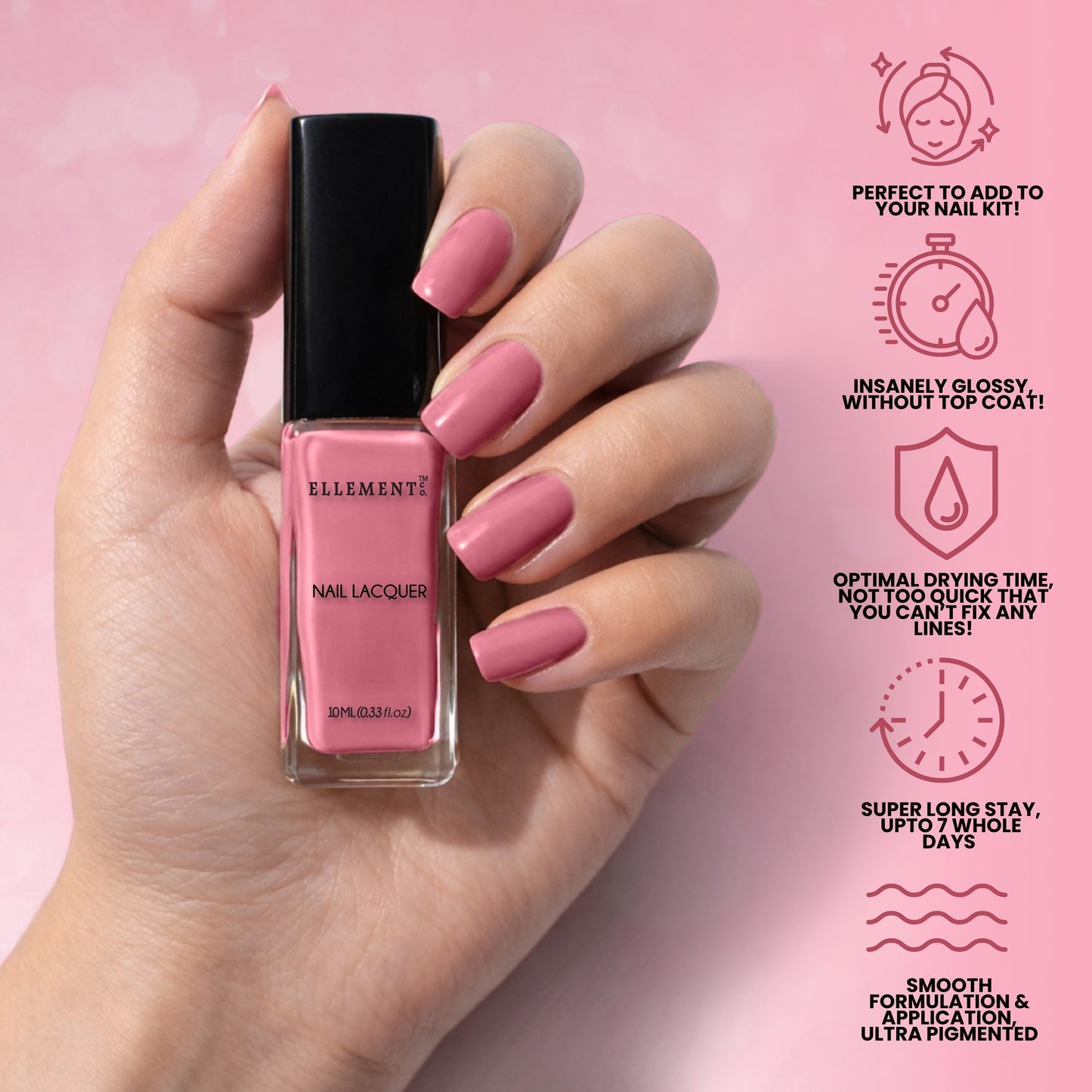 MUTED BERRY Vegan Nail Polish, Dusky Berry Color - 10 Ml