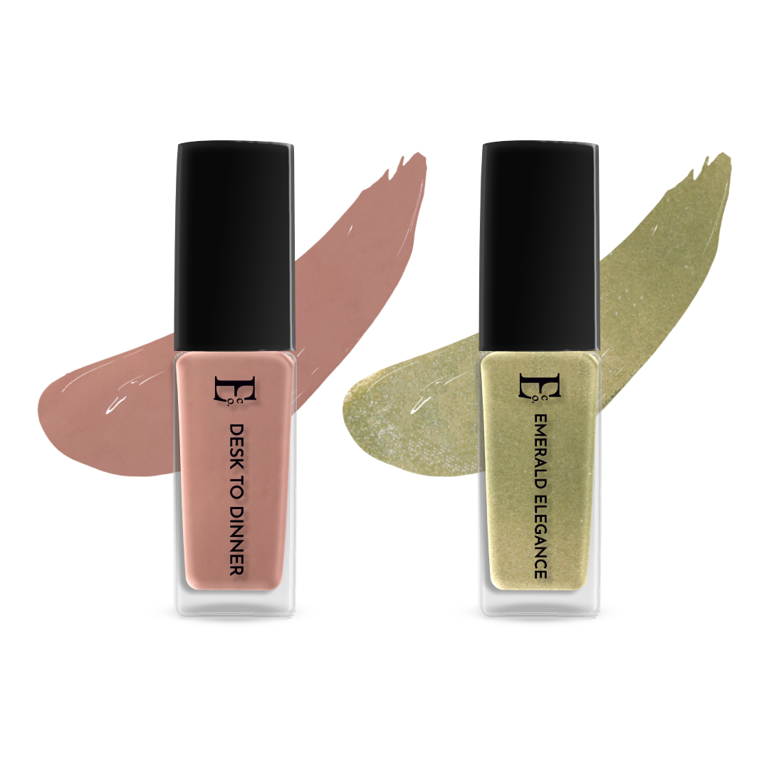 Sublime Shimmer Nail Polish Set – Nude and Metallic Green Shades for Elegant, Long-Lasting Nail Art